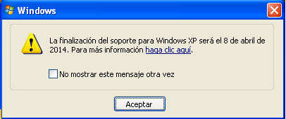 La finalización del soporte para Windows XP será el 8 de Abril de 2014. Para más información haga click aquí.