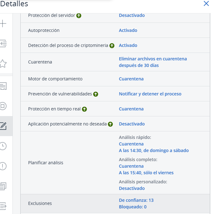 Pantalla de exclusiones de confianza en Acronis para EdorTeam DLP