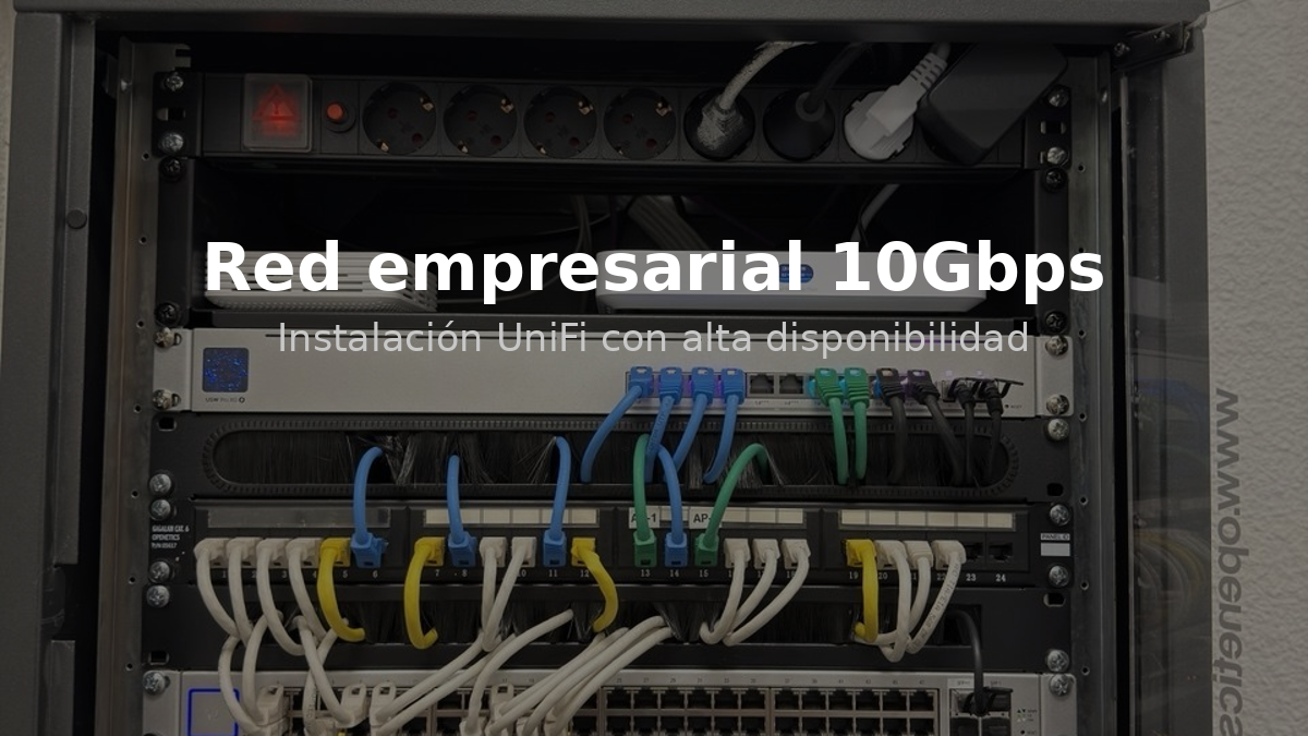 Instalación de red empresarial 10Gbps con UniFi en rack profesional